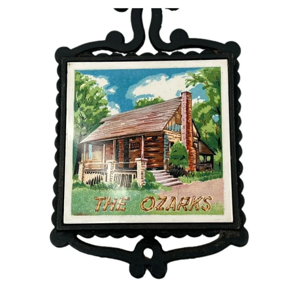 Vintage Cast Iron & Ceramic Trivet Kitchen 